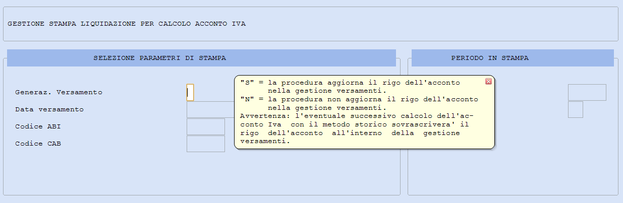 Rispondendo 'S' alla selezione <Generaz.