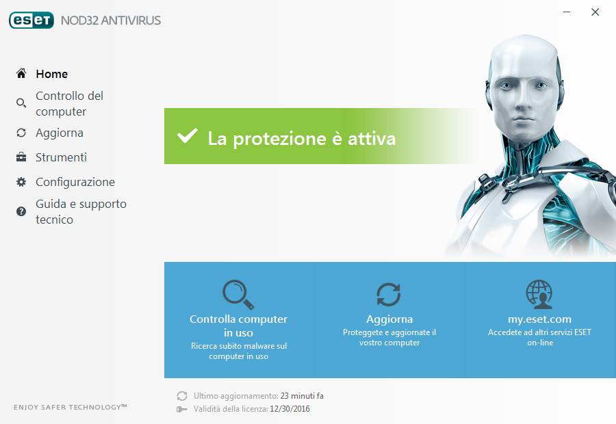 supporto tecnico completi per ESET NOD32 Antivirus. Da qui, è anche possibile contattare il Supporto tecnico ESET. Nella sezione Novità l'utente viene informato in merito alle novità di ESET.