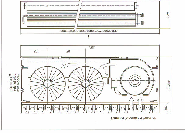 ATERM di Ciceri 7-3 522 Convettore a pavimento a ventilazione forzata con ventilatore tangenziale senza immissione di aria primaria.