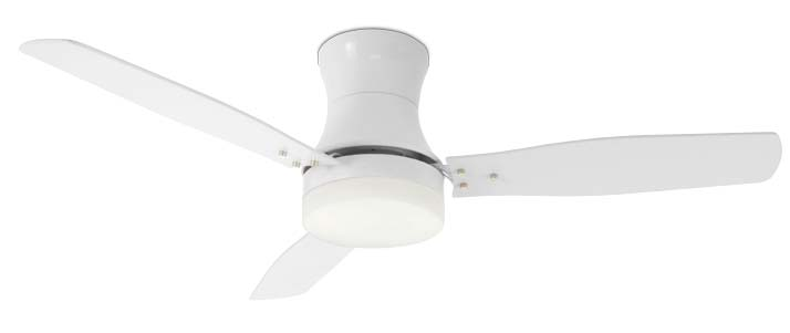 Metal white ceiling fan, 3 blades with glass light kit 2xE27 max 40W. infrared remote control included. ART.