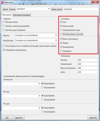 Parametri di comparazione: All interno delle proprietà degli oggetti vi sono alcuni parametri che influiscono sulla differenziazione di marcatura.