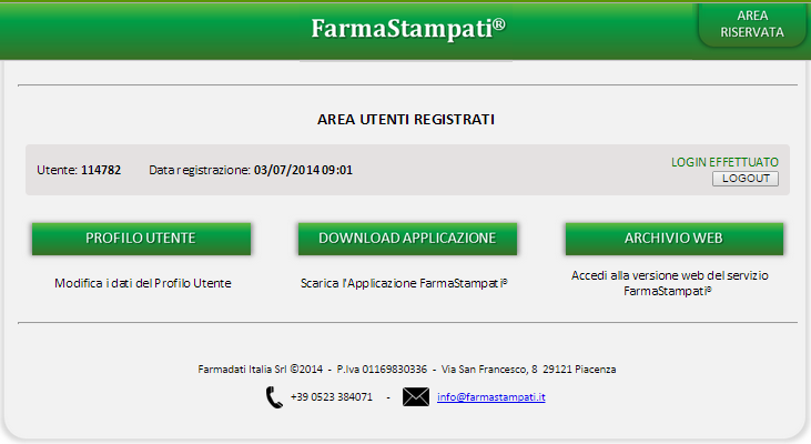 Per scaricare l applicazione FarmaStampati effettuare il login cliccando sul bottone AREA RISERVATA e