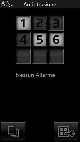 Antintrusione Toccando l icona si attiva lo scenario denominato Entrata ; lo stesso dicasi per tutte le altre icone associate ai diversi scenari visualizzati.