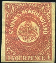 .. 20 - Colonie Inglesi - Terranova - 1860-4 d. arancio vermiglio carta a mano media, n 12. C/Biondi. Cat.