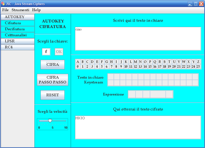 i=1,2, Cifrario Autokey Proviamolo insieme, collegandoci al link! http://www.dia.unisa.