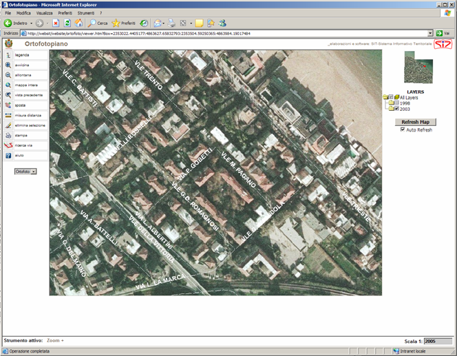 2003-2006: aggiornamento e integrazione basi territoriali Acquisizione del catasto in formato vettoriale e strutturazione in ambiente GIS Ortofotopiano del 1998 e del 2003.