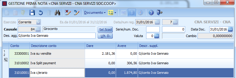 GIROCONTO IVA MENSILE/TRIMESTRALE In sede di registrazione del giroconto Iva mensile o trimestrale, occorre tenere conto degli importi delle fatture e note di credito emesse con il meccanismo dello