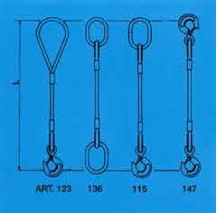 Tiranti ad un braccio anima tessile Fune Portata a singolo kgf art. 3 asola-gancio art. 1 campanella-campanella art. 115 campanella-gancio art.
