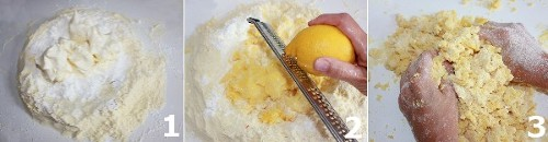 Aggiungete alla crema i tuorli, un pizzico di sale, la buccia grattugiata di un limone ed amalgamate bene. 3. Solo quando la crema diventata omogenea, avvicinate la farina verso l interno.