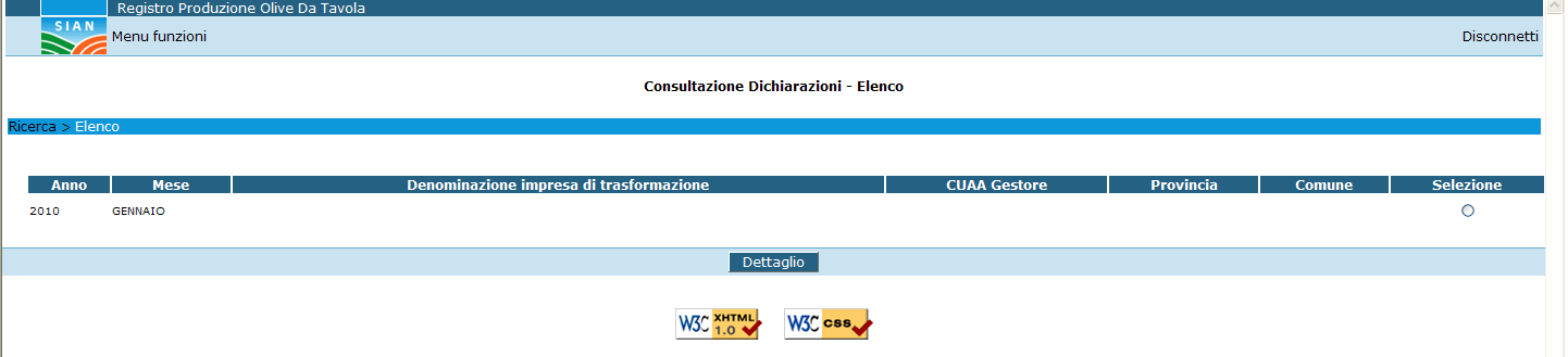 Questa funzionalità permette di consultare i dati dei riepiloghi mensili inseriti per la campagna scelta (Figura 18).