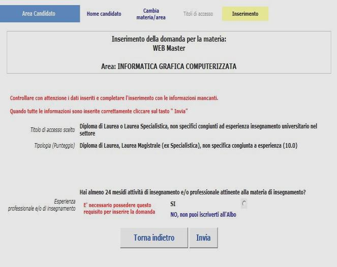 Scegliere, tra quelli elencati, il titolo di studio (uno soltanto) corrispondente al proprio iter formativo.