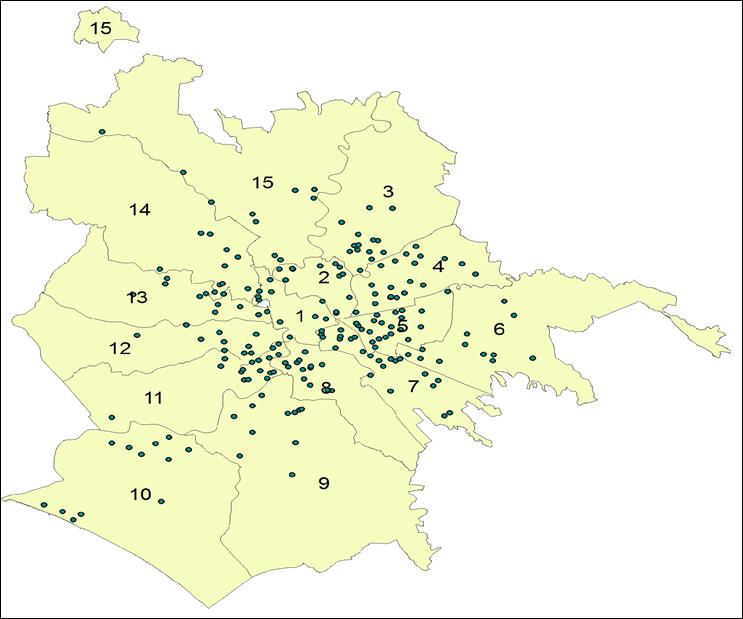 Fig. 2 Distribuzione delle sedi delle Strutture di Linea Territoriali di Roma Capitale.