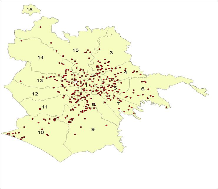 Fig. 4 Distribuzione delle sedi delle Scuole d Infanzia di Roma Capitale.