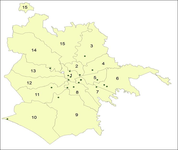 Fig. 6 Distribuzione delle sedi dei Centri di orientamento e formazione al lavoro di Roma Capitale.
