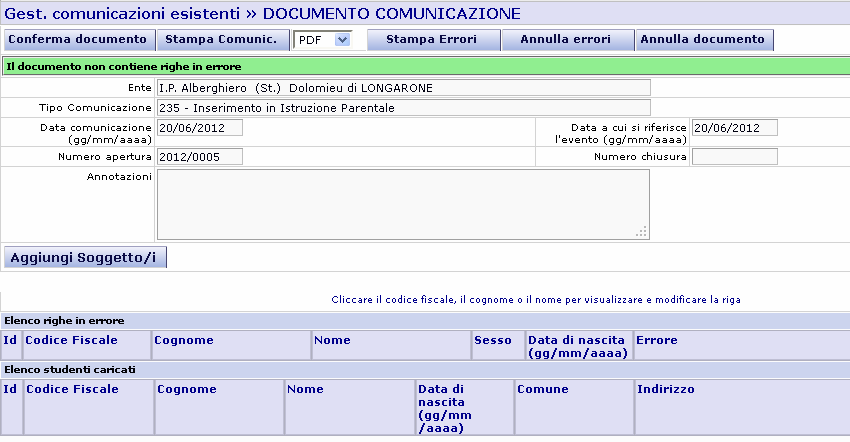 Si clicca su Aggiungi soggetti e si visualizza la seguente maschera: