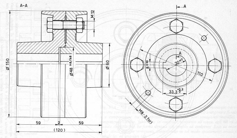 semidisco Esempi di giunti rigidi In alto il giunto è costituito da due flange unite tramite 4 bulloni.