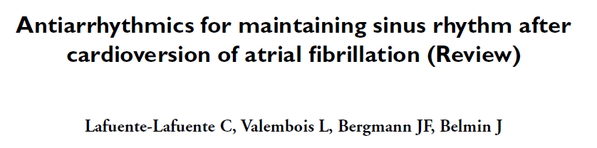 Several class IC (flecainide, propafenone) and III (amiodarone, dronedarone, sotalol) drugs significantly reduced recurrence of atrial fibrillation (OR 0.