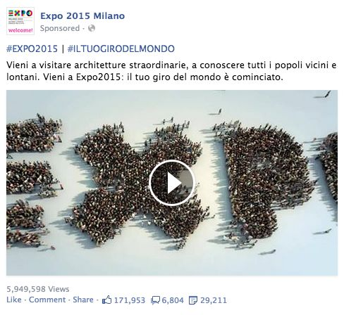 Il video di lancio, supportato da una campagna pubblicitaria, è stato visualizzato 24 milioni di volte su Facebook #EXPO2015 #ILTUOGIRODELMONDO