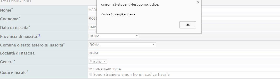 e password) e pertanto la procedura di registrazione si interrompe. Se hai smarrito le tue credenziali di accesso o non le ricordi, puoi consultare il sito http://portalestudente.uniroma3.it/index.