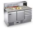 Gas refrigerante R404a (GWP3780) 1 Non comprese nel prezzo PKE 1400 S/s AISI 304 Saladette-Pizza counters, granite worktop, 2 doors, with a neutral block of 4 drawers (for PVC containers EN400X600 1