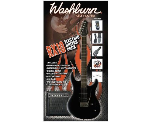 RX10 B PACK PACKS Pack di chitarra elettrica, Composto da chitarra modello RX10 nera tipo strato e amplificatore da 15w.