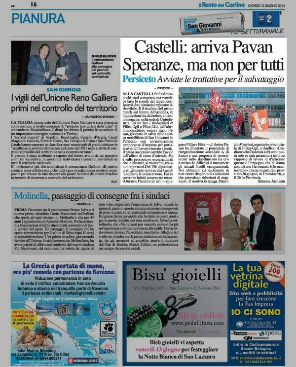 Pagina 16 Il Resto del Carlino (ed. Economia locale Castelli: arriva Pavan Speranze, ma non per tutti Persiceto Avviate le trattative per il salvataggio.