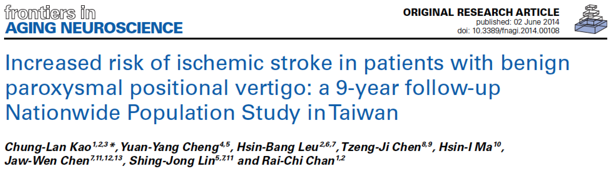 Of the 12,483 patients tracked, a total of 425 patients developed stroke. Of the 4104 patients with BPPV, 185 (4.