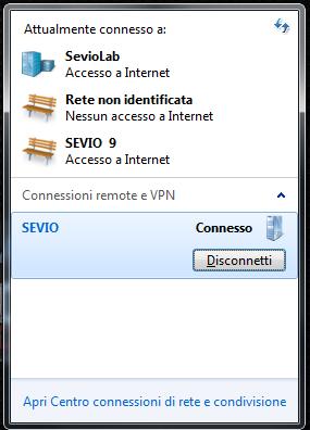 Disconnessione dalla rete privata Raggiungere la rete SEVIO (o il nome impostato durante la
