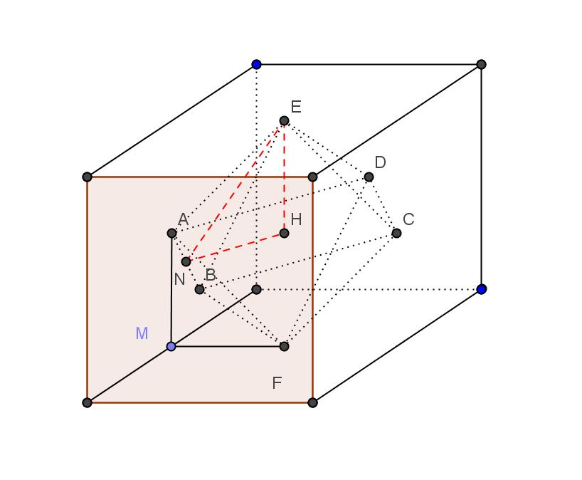 Indicando con l lo spigolo del cubo, notiamo che AF, che congiunge i centri di due facce del cubo perpendicolari, è l ipotenusa del triangolo rettangolo isoscele AMF (dove M è il punto medio dello
