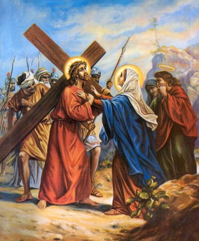 Quarta Stazione Gesù incontra sua madre Celebrante: Ti adoriamo, o Cristo, e ti benediciamo. Tutti: Perché con la tua santa croce hai redento il mondo.