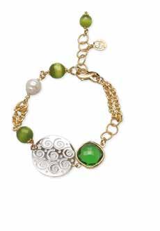 CRISTAL MAGIQUE PARURE CÉLINE Collana J2623 (cm 92) // Bracciale J2624 // Orecchini J2625 Parure in ottone con finitura oro rosé e rodio, cristalli verdi, occhio di gatto verde e perla di fiume.