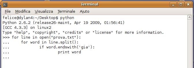 Python: apertura di un file La funzione open(): In questo caso il for scorre il