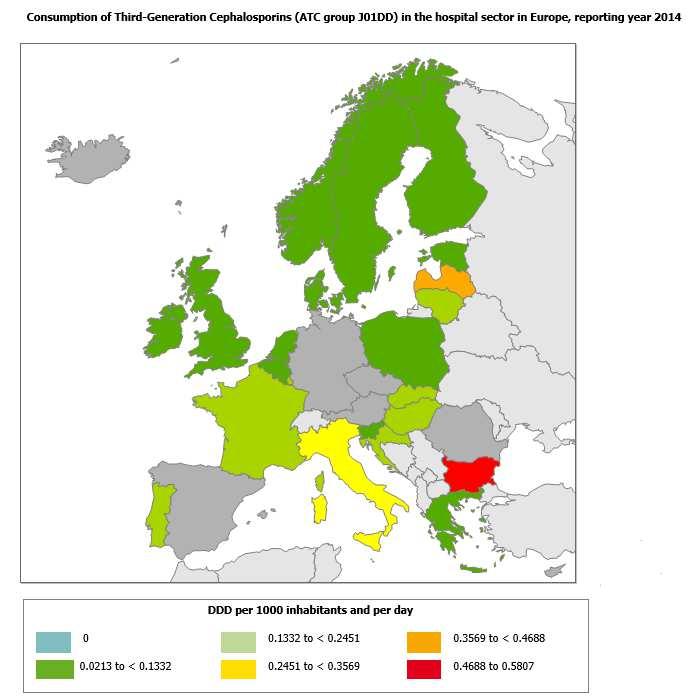 J01DD- CEFALOSPORINE DI III GENERAZIONE Marche Ospedaliera 2014 2015 DDD/1000