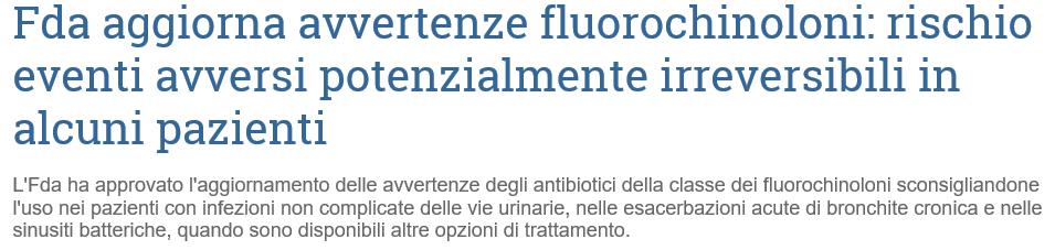 J01M-CHINOLONI CONSUMO TERRITORIALE ITALIA E EUROPA Effetti collaterali potenzialmente