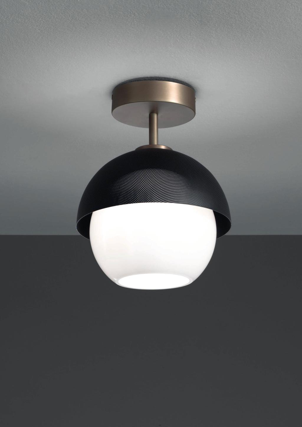 URBAN CEILING 25cm-9 8 Ø 20cm-7 8 Ceiling lamp with diffuse light and white, tobacco or smoke Murano blown glass diffuser.