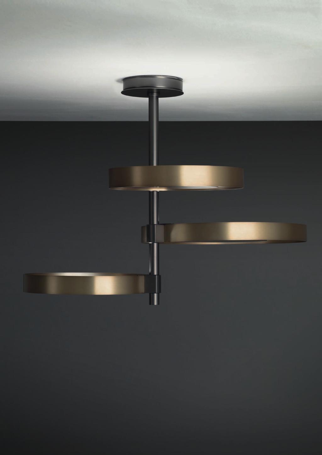 CIRCLE CEILING 45cm-17 7 Ø 58cm-22 8 Ceiling lamp with indirect light, satinated natural brass rings and matte black nickel central