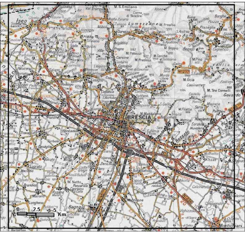 3. DOMINIO DI INDAGINE L area urbana della città di Brescia si estende per circa 5 km in direzione Est-Ovest e per quasi 10 km in direzione Nord-Sud.