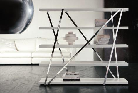 Bookcase with structure in chrome-plated metal. Shelves veneered in ash or lacquered.