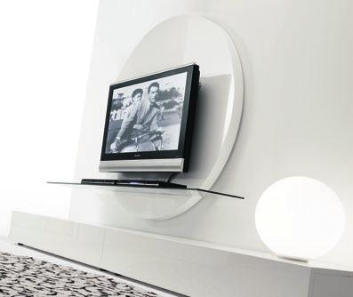 design Norberto Delfinetti e Monica Bernasconi sistema miki Sistema porta-tv composto da pannello in fibra di legno, di mensola in vetro temperato, barra porta TV