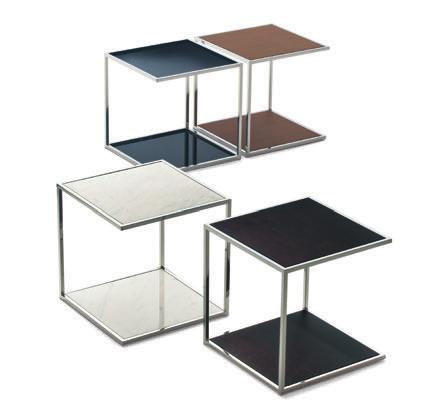 design Elena Viganò one Tavolino di servizio con struttura in metallo cromato.