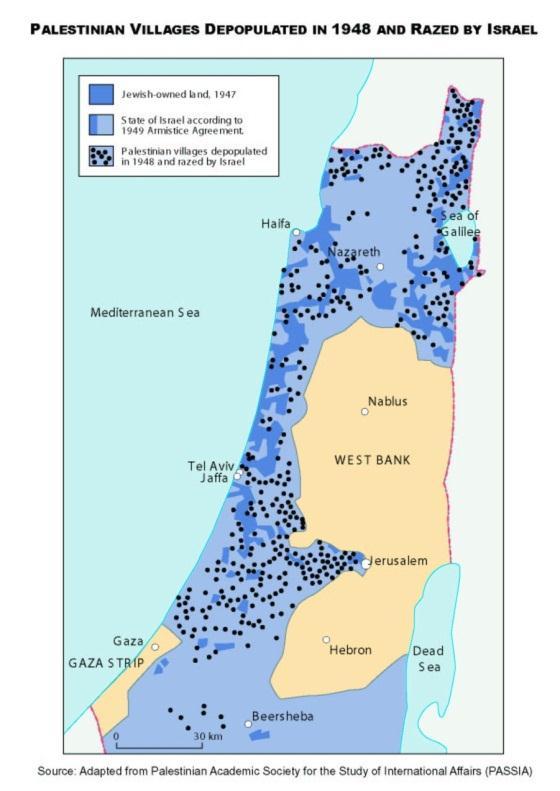 villaggio di Deir Yassin 14 Maggio: A Tel Aviv viene proclamato lo Stato d Israele 15 Maggio: Fine del Mandato britannico, inizia il primo conflitto arabo-israeliano Pulizia etnica in Palestina e