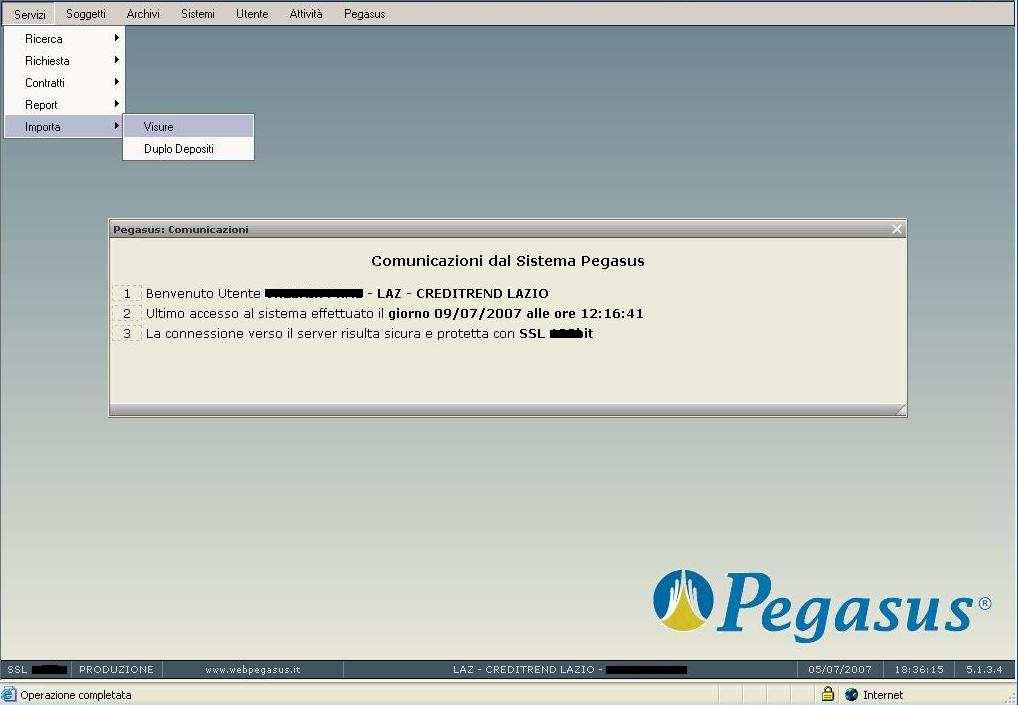 2.4 Import delle visure in Pegasus 2005 da Cipro Per poter importare le visure in Pegasus, da Cipro, l