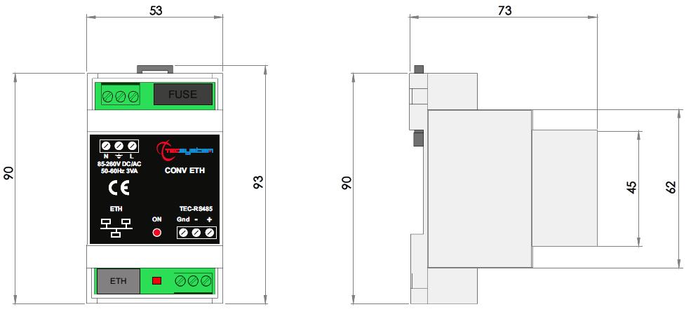 PANNELLO FRONTALE / COLLEGAMENTI 1 2 4 3 1) Alimentazione L-N: 85-260 Vcc-ca, 50/60Hz, 3VA max. LED ROSSO ON = power on 2) Fusibile di protezione 0,5A - 5x20.