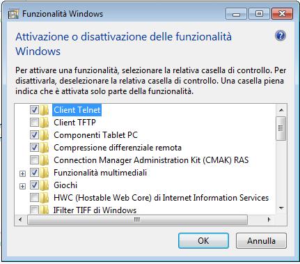 7) Abilitare Client Telnet e Cliccate su OK Si aprirà la schermata sottostante.