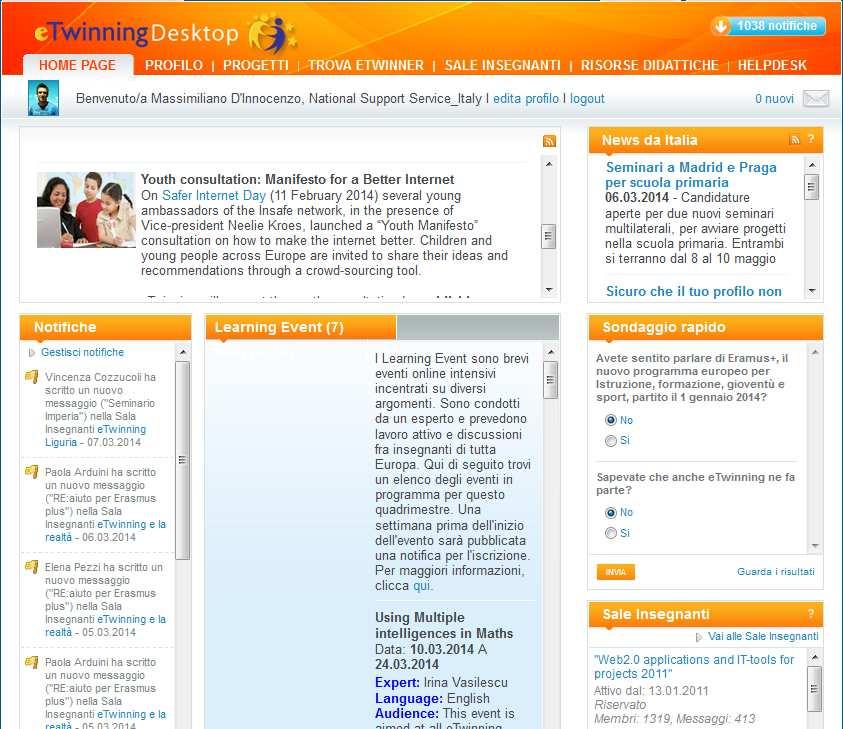 Desktop etwinning (login password) Non solo progetti Learning events Sale insegnanti Interazione con gli