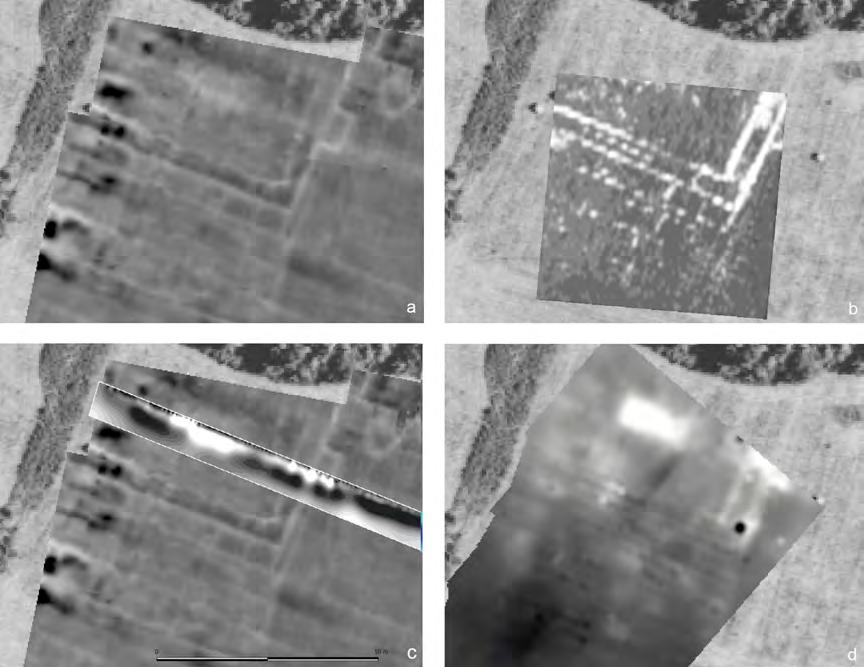 Fig. 3: Prospezioni geofisiche nel santuario a sud dell Aterno: a)