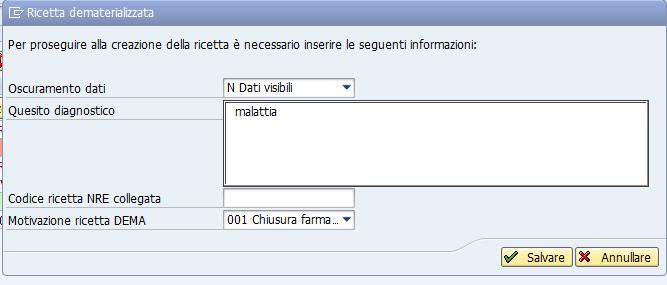 nel menù a tendina la motivazione per cui sono state create prescrizioni farmacologiche per il ritiro dei farmaci in farmacie esterne.