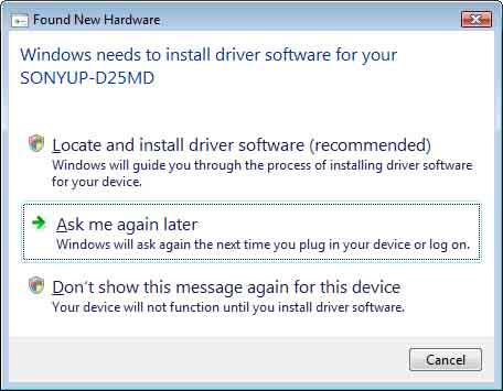 Installazione in Windows Vista 1 Collegare al computer la stampante (solo una) della quale è necessario installare il driver. 4 Fare clic su [Locate and install driver software (recommended)].