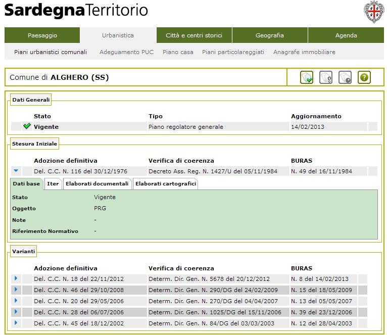 consente di gestire l anagrafica degli strumenti urbanistici e delle loro varianti, per la loro successiva consultazione pubblica online (Figura 4).