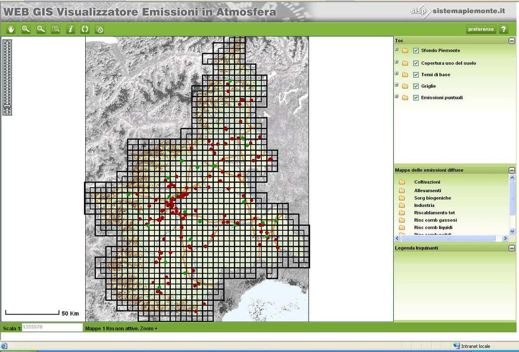 rappresentazione delle emissioni sul territorio mappe su base comunale e su una griglia di 1Km dati geografici di contesto